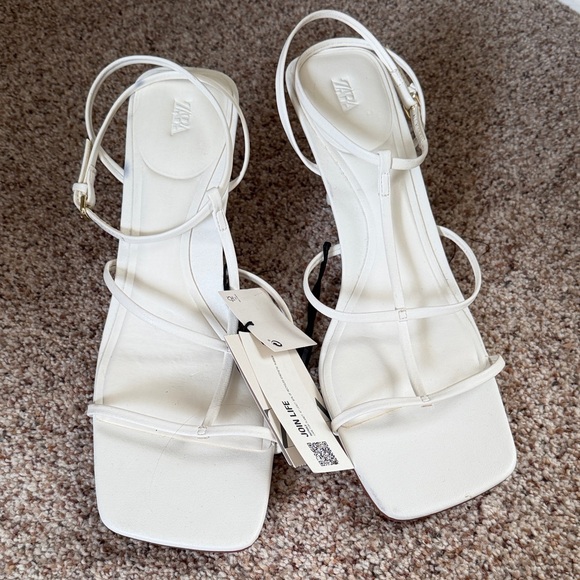 Zara Shoes - Zara White Multi-Strap Square-Toe Heeled Sandals